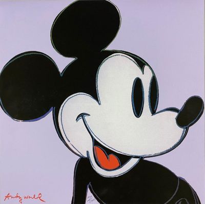 painting of a cartoon mickey mouse with a goofy expression on it ' s face