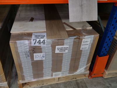 a box that is sitting on a pallet in a warehouse