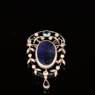 Pendentif - Broche en argent (800/oo) et or jaune 18K (750/o…