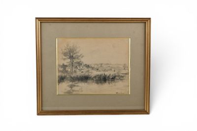 l'image d'un dessin d'un paysage avec des arbres au premier plan