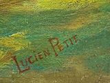 an oil painting of a yellow and green field with trees