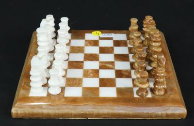 Jeu D'échecs Vintage Marbre Et Onyx - Complet, 12x12, Avec Défauts