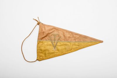 an old yellow and brown pennant with a giraffe on it