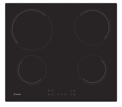 a black stove top with three burners and three burners