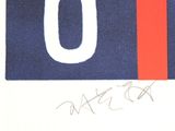 a picture of a red and blue sign with the word o on it