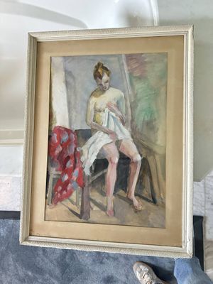 a picture of a painting of a woman sitting on a chair