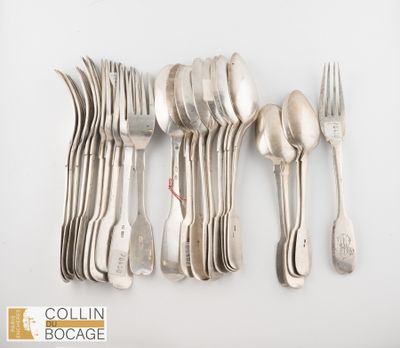 Ensemble de couverts en argent comprenant : -	6 grandes cuil… - Photo 1