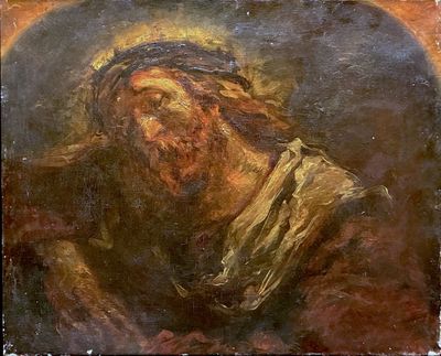 un vieux tableau représentant un homme coiffé d'une couronne