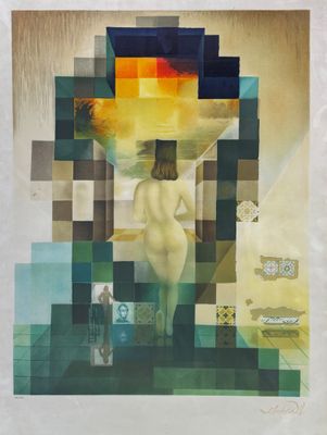 une image d'un tableau représentant une femme debout devant une fenêtre