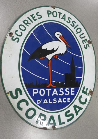 Plaque publicitaire émaillée « SCORIES POTASSIQUES – SCORALSACE »
