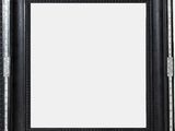 a black picture frame with a white background and a silver border