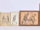 five framed pictures of people in different poses