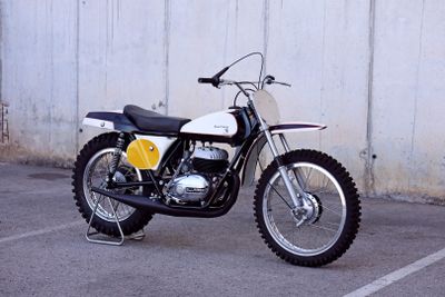 a motorcycle that is parked in a parking lot