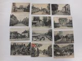 several old black and white photographs of a town street
