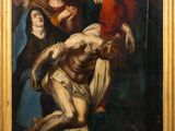 a painting of a painting of a man on a cross with other people around him