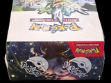 a box of pokemon trading cards on a table