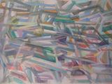peinture abstraite composée de lignes et de formes colorées sur fond blanc