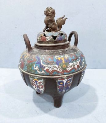 CHINE, brule parfum en émaux cloisonnés sur métal, la prise … - Photo 1