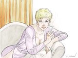 a drawing of a woman sitting in a chair