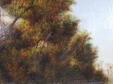 a painting of a horse in a field with trees in the background