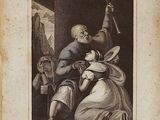an old book with a picture of a man and a woman on it