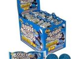 a box of blue gummy balls sitting on top of each other