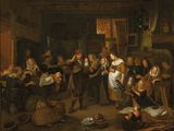 une image d'un tableau représentant un groupe de personnes dans une pièce