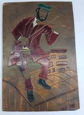 painting of a man in a red suit and hat on a wall