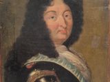 un vieux tableau représentant un homme en armure, une épée à la main