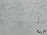 drawing of a sailboat in the water with people in the background
