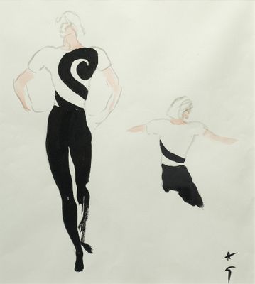 une image représentant le dessin d'une femme vêtue d'une tenue noire et blanche