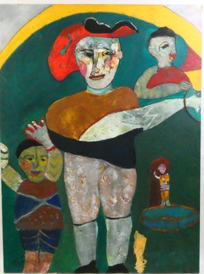 an image of a painting of a woman with two children