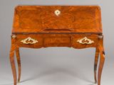 an antique writing desk with two drawers and a drawer on the top