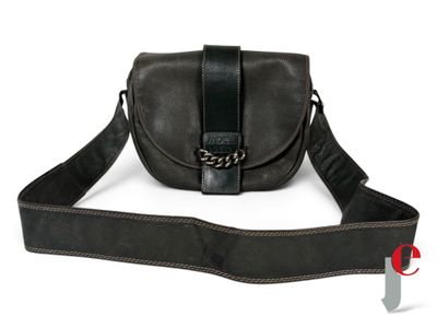 the small black bag has a chain on it and is attached to the strap