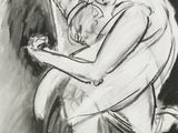 une image représentant un dessin en noir et blanc d'un ange tenant un bébé dans ses bras