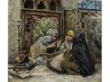 une image représentant un tableau où l'on voit une femme et un homme assis par terre