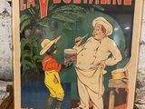 vintage french poster of a chef and a boy cooking vegetables