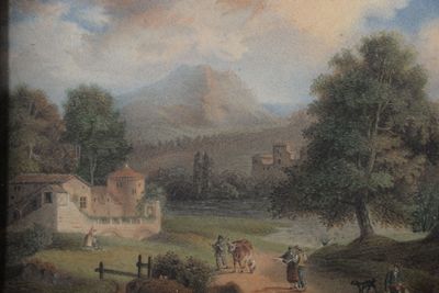 une peinture sur le mur d'un immeuble représentant des personnes et des animaux