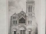 a drawing of a large building with a clock tower
