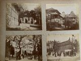 several old black and white photos of a building with a clock tower
