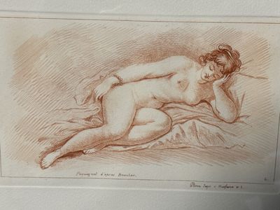 Nu endormi, estampe en sanguine d'après Boucher, édition du …