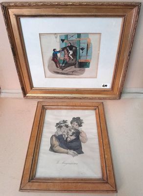 Lot comprenant Gravure à l'eau forte réhaussée en couleur « Le magnéti - Photo 1