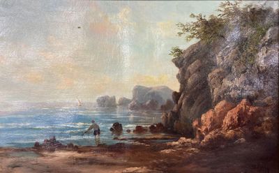 A. NIZ ( fin XIXe siècle). Pêcheur à marée basse sur la côte…