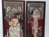 deux photos encadrées représentant une femme assise sur un canapé