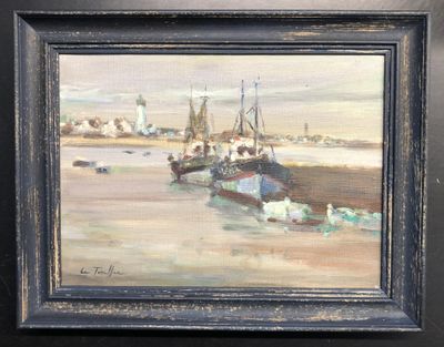 Jean-Louis LE TOULLEC (1908-1999), "bateaux à quai", huile s…