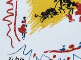 a picture of a drawing of a man on a horse and a man on a horse