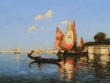l'image d'une peinture représentant un bateau dans un plan d'eau