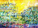 abstract painting of colorful brush strokes on a yellow background
