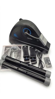 an image of a black and blue computer mouse and accessories
