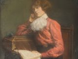 peinture d'une femme assise sur une chaise et lisant un livre